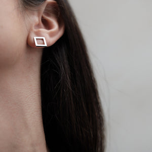 Minimalist open square stud earrings in silver